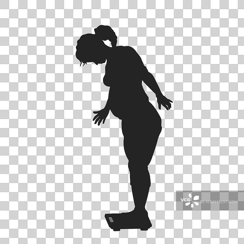 肥胖女孩在秤上的剪影图片素材