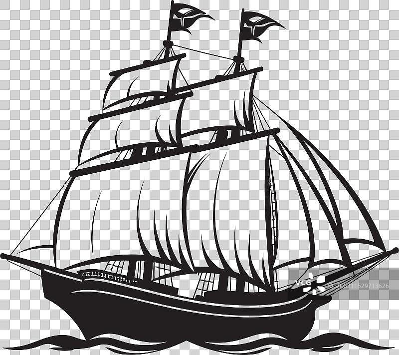 优雅的船只在阴影中，黑色船体图片素材