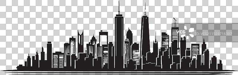 城市轮廓单色夜景图片素材