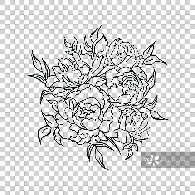 牡丹花束纹身线条图案图片素材