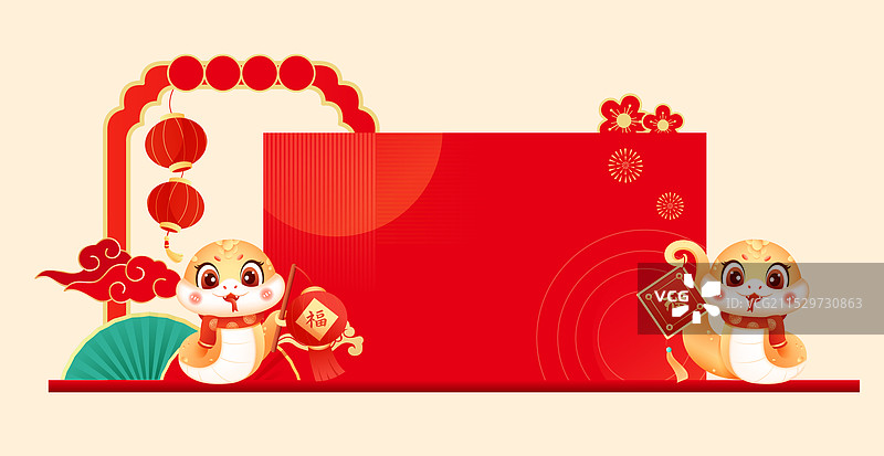 2025蛇年元旦新年春节美陈矢量插画图片素材