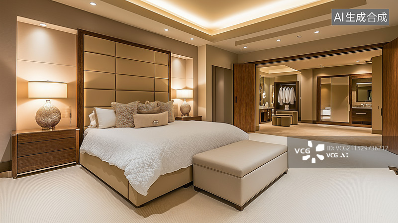 【AI数字艺术】现代极简家居卧室场景图片素材
