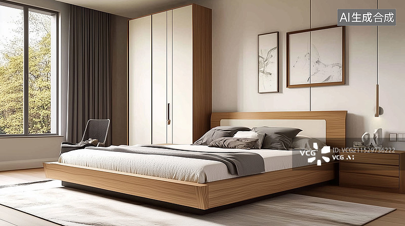 【AI数字艺术】现代极简家居卧室场景图片素材