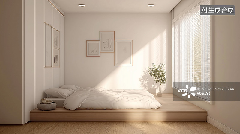 【AI数字艺术】现代极简家居卧室场景图片素材