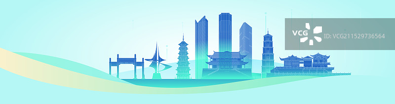 福州城市建筑现代科技感蓝色渐变矢量插画图片素材