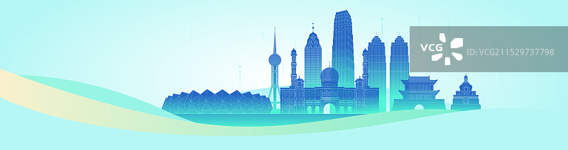 西宁城市建筑现代科技感蓝色渐变矢量插画图片素材