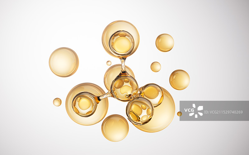 金色分子与透明气泡三维渲染图片素材