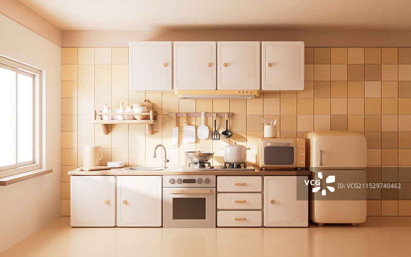 卡通风格厨房与厨具三维渲染图片素材