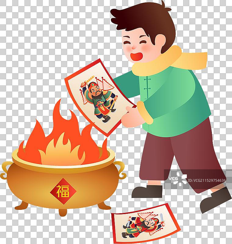 中国传统年俗文化正月初三烧门神纸元素图片素材