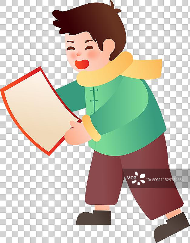 拿着红纸的男孩插画元素图片素材