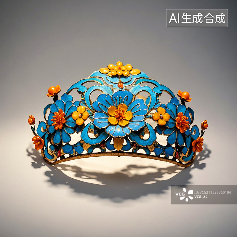 【AI数字艺术】中国风掐丝珐琅发冠头饰装饰品图片素材