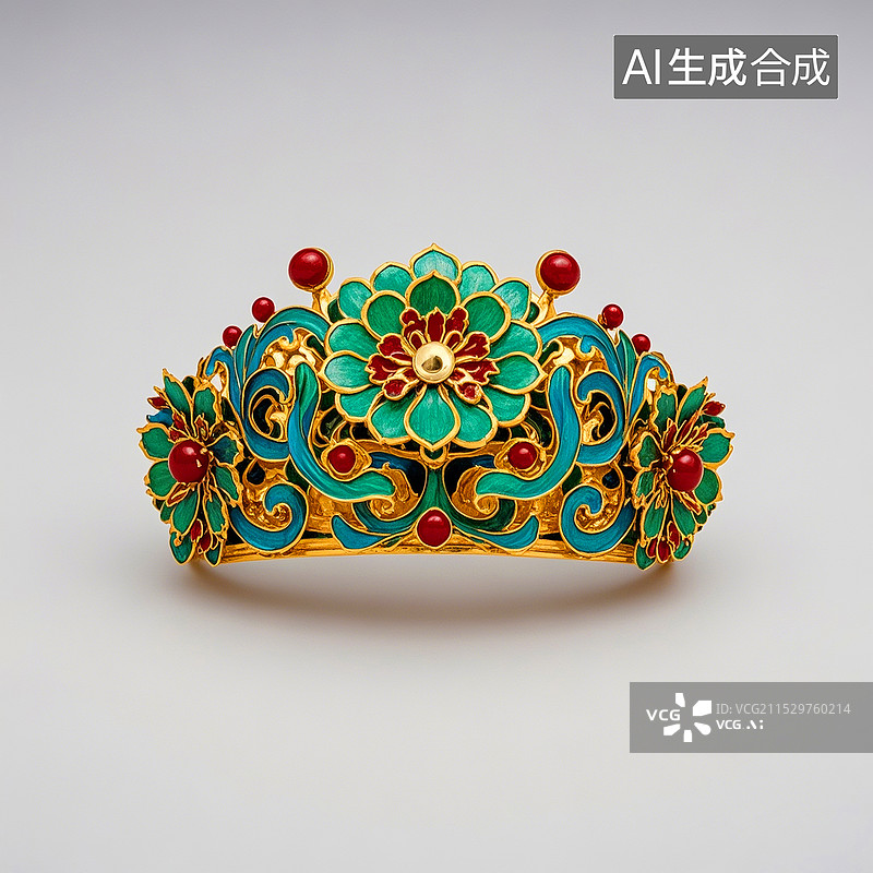 【AI数字艺术】中国风掐丝珐琅发冠头饰装饰品图片素材