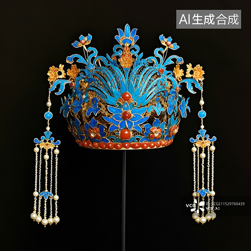【AI数字艺术】中国风掐丝珐琅发冠头饰装饰品图片素材