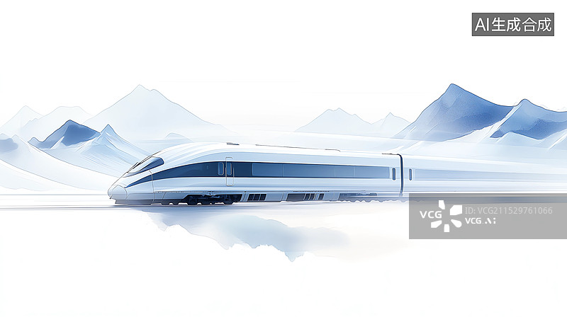 【AI数字艺术】中国风海报——一列高铁列车行驶在水墨山水中图片素材