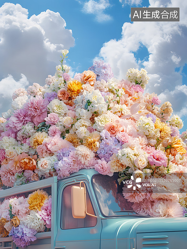【AI数字艺术】卡车载满鲜花图片素材