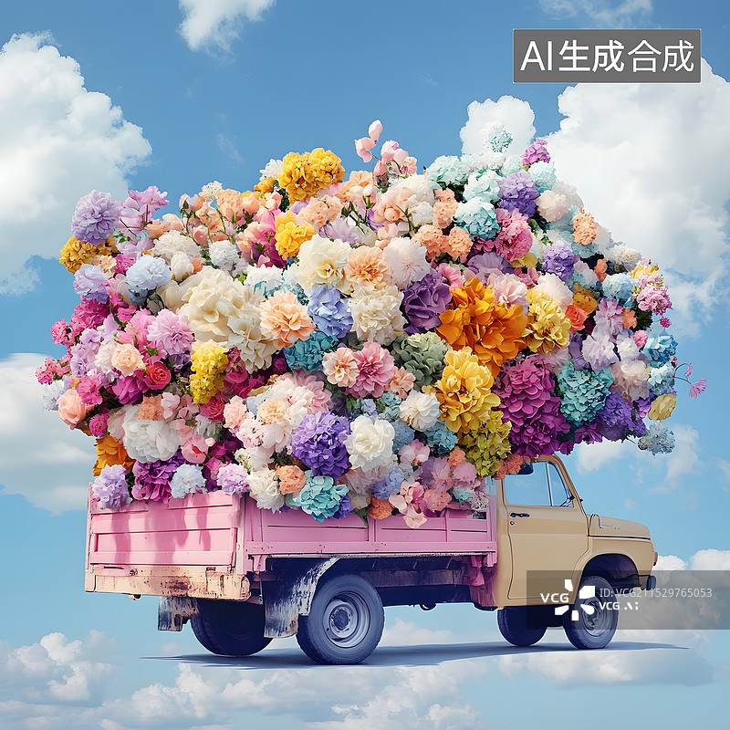 【AI数字艺术】卡车载满鲜花图片素材