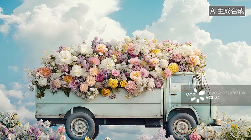 【AI数字艺术】卡车载满鲜花图片素材