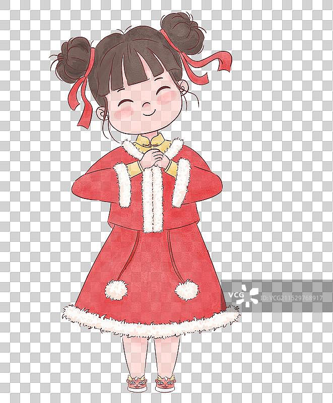 女孩拜年插画图片素材