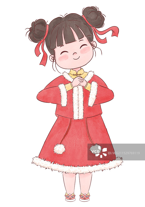 穿着红衣服拜年的女孩图片素材