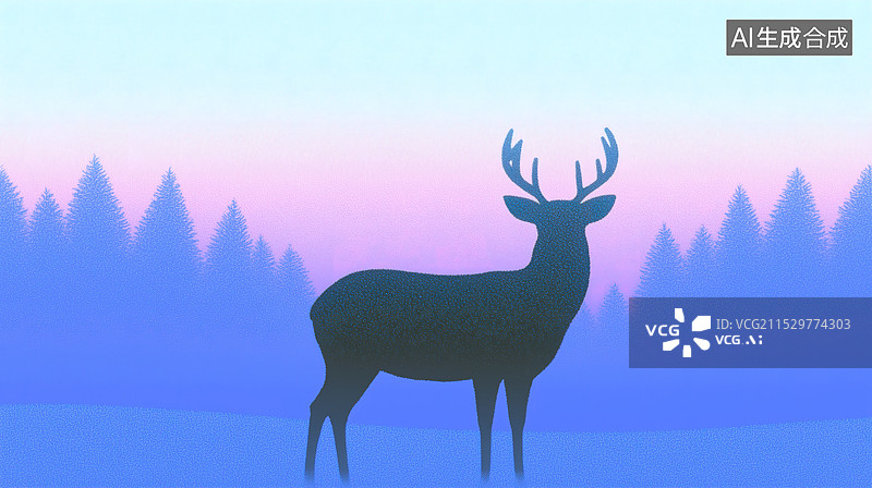 【AI数字艺术】麋鹿，圣诞主题，简约肌理插画背景图片素材