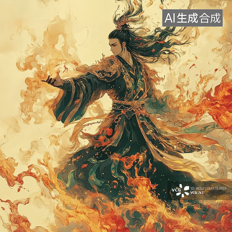 【AI数字艺术】中国神话故事，火正祝融图片素材