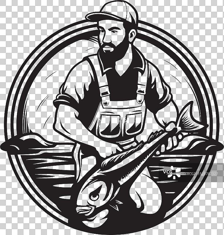 渔夫标志与复古背景，永恒经典图片素材