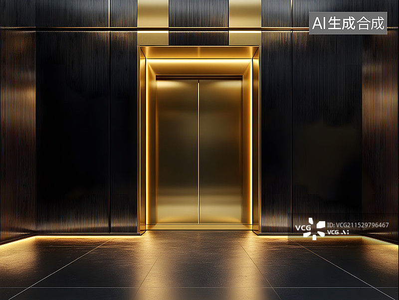 【AI数字艺术】黑金色高端的门走廊电梯间装修背景图图片素材