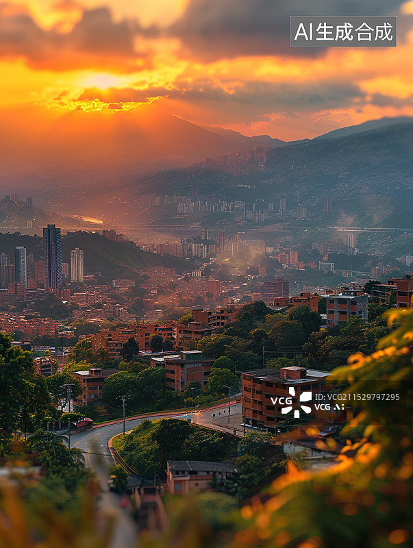 【AI数字艺术】城市夜景与日落余晖图片素材