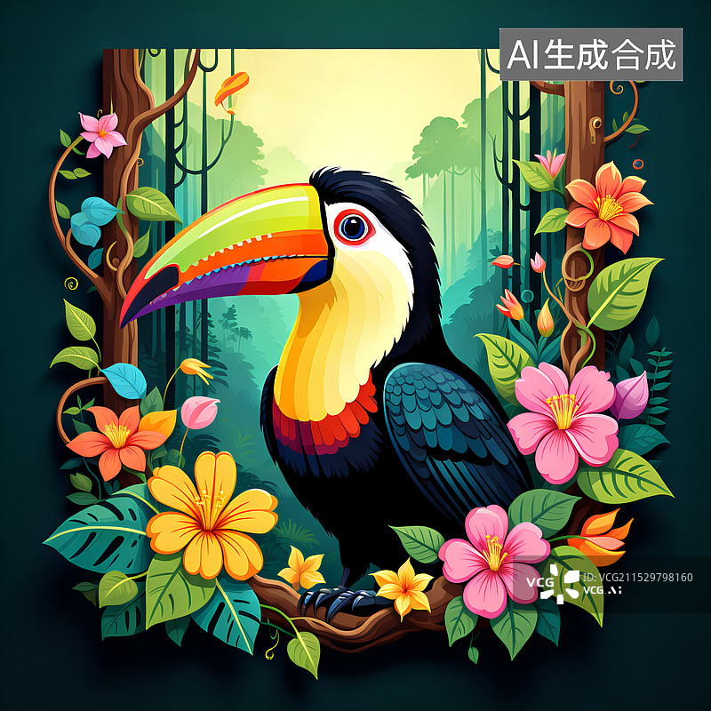 【AI数字艺术】动物主题插画 大嘴鸟装饰画图片素材