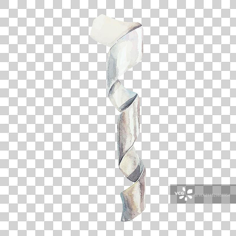 手绘白色丝带水彩卷曲图片素材