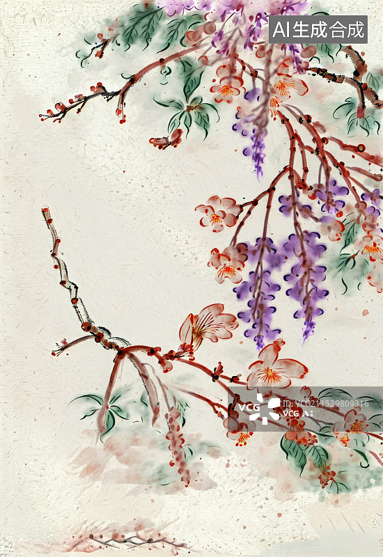 【AI数字艺术】国风插画一株紫藤图片素材