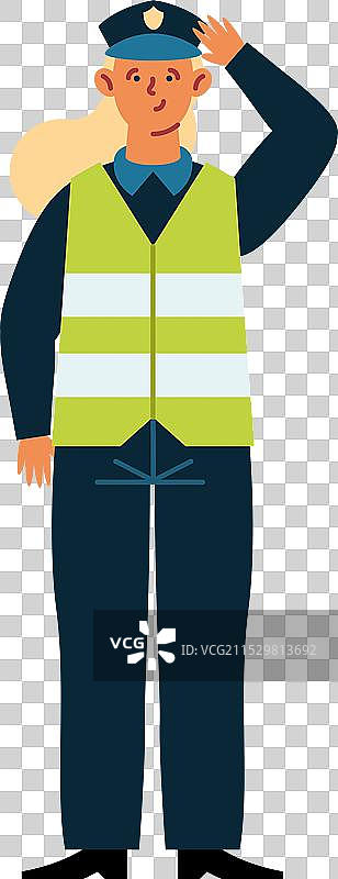 穿着黄色安全背心的警察站立着图片素材