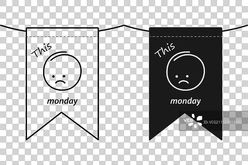 黑白色的旗帜挂在绳子上，轮廓显得悲伤图片素材