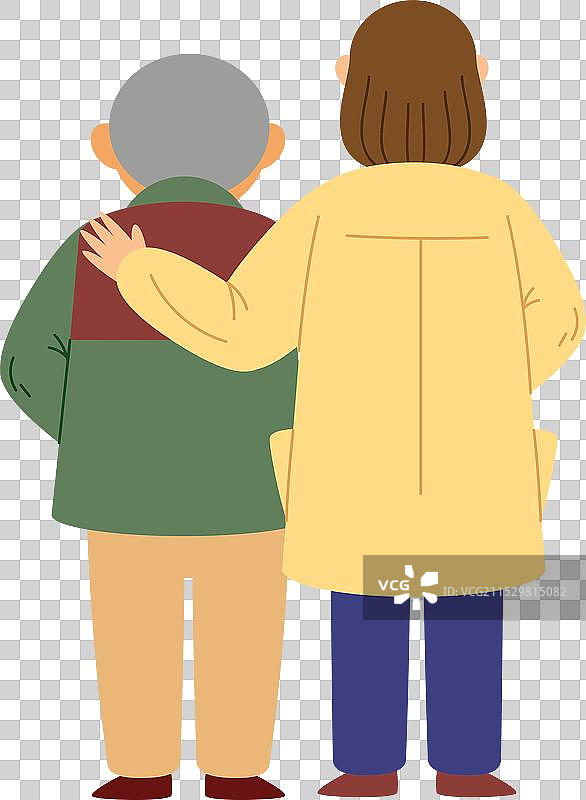 奶奶和女人背对背拥抱图片素材