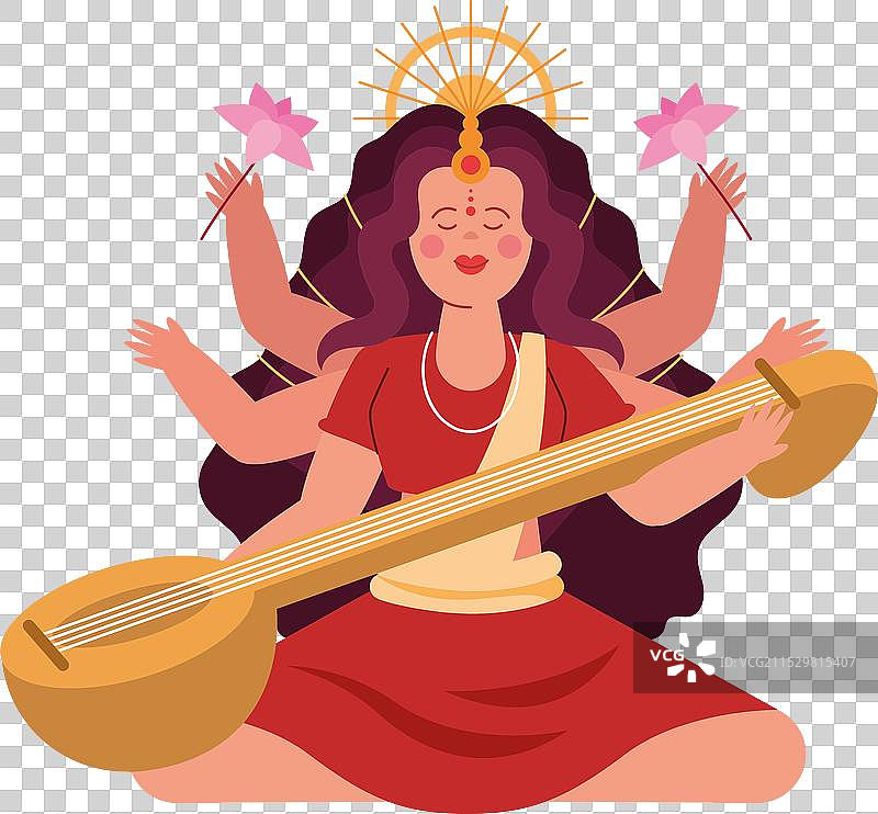 持有西塔尔的女神杜尔迦角色图片素材