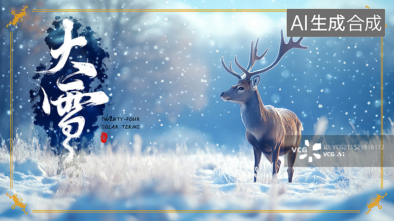 【AI数字艺术】传统二十四节气大雪节气海报图片素材