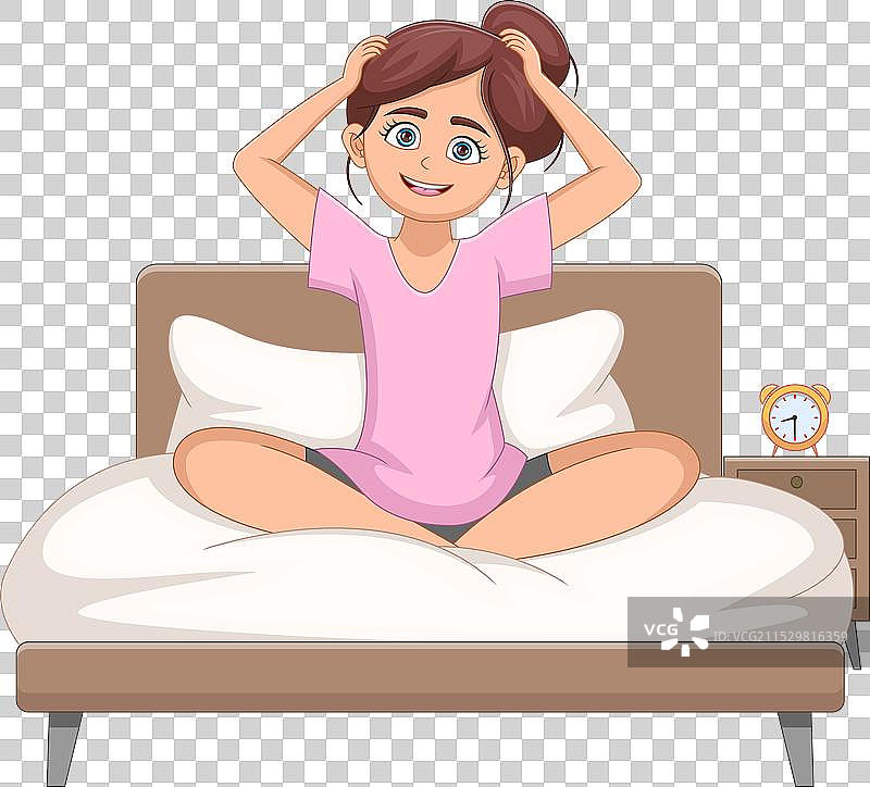 可爱的女孩醒来的卡通形象图片素材