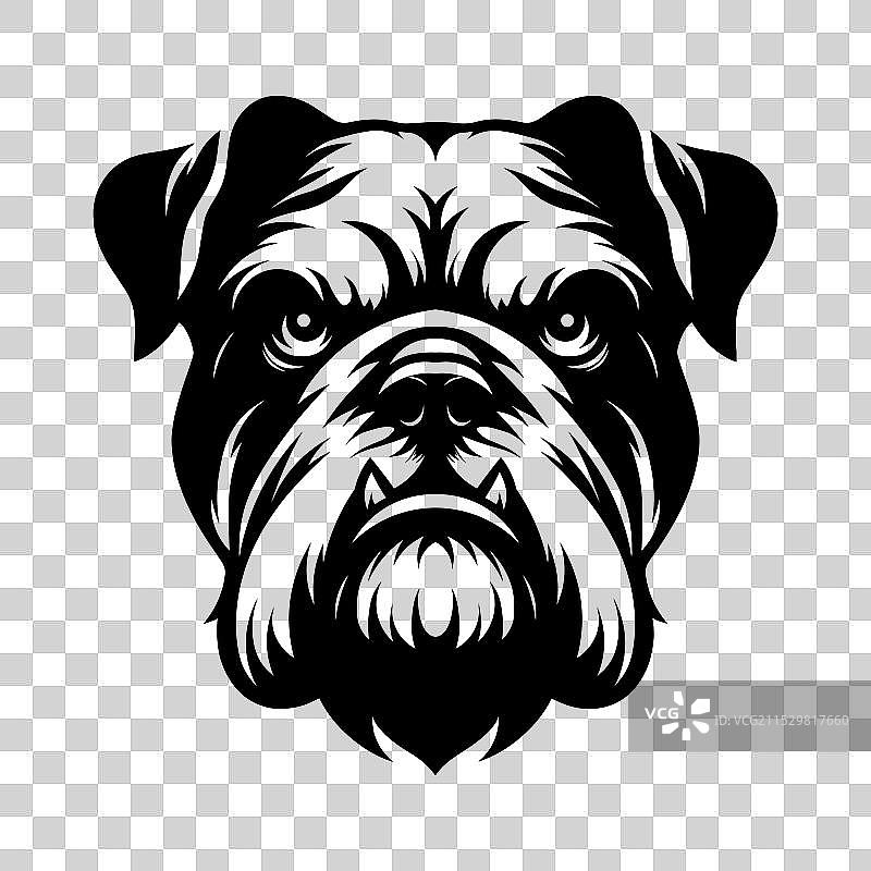 愤怒的斗牛犬面部轮廓在白色背景上图片素材
