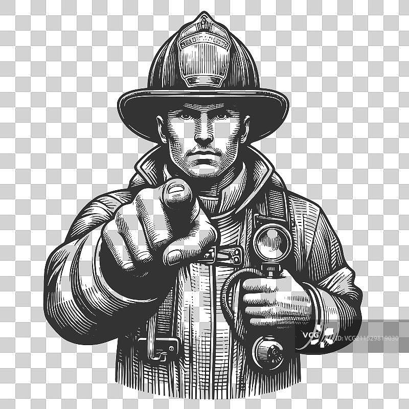 消防员指向前方的招募姿势图片素材