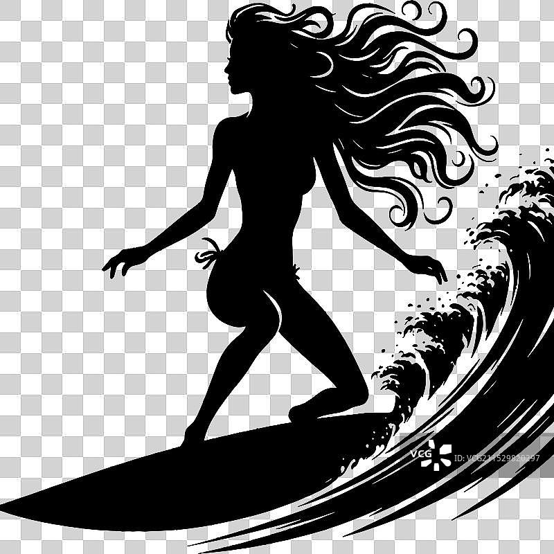 冲浪者骑在浪上的剪影图片素材