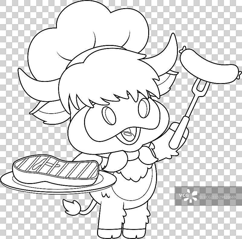 可爱的高地牛厨师轮廓图图片素材