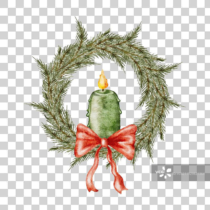 水彩松树圣诞树枝花环图片素材