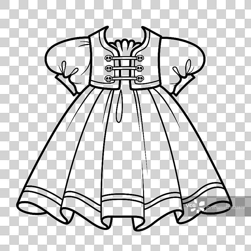 女巫的连衣裙，搭配一件用扣子系紧的短外套图片素材