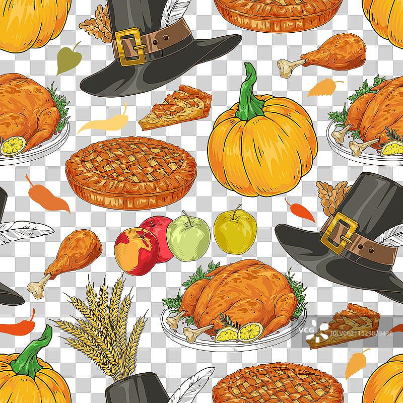 感恩节彩色图案无缝设计图片素材