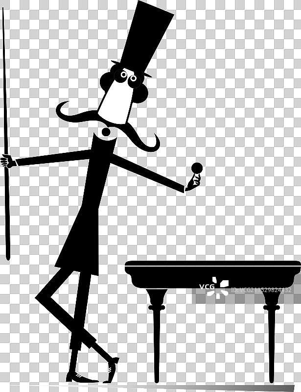 戴高帽的男子在俱乐部打台球图片素材