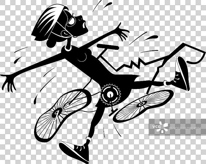 骑自行车的女性摔倒了。图片素材