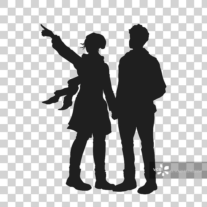 指向天空的女性孤立剪影图片素材