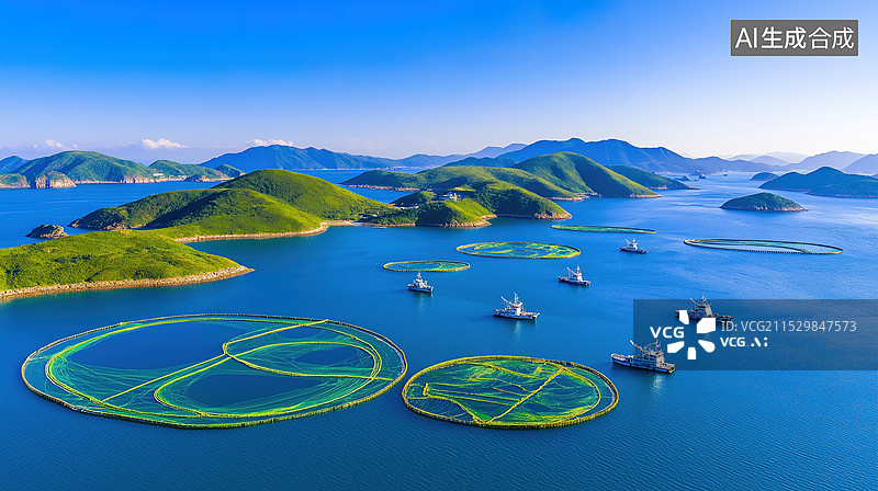 【AI数字艺术】网箱养殖海洋牧场图片素材