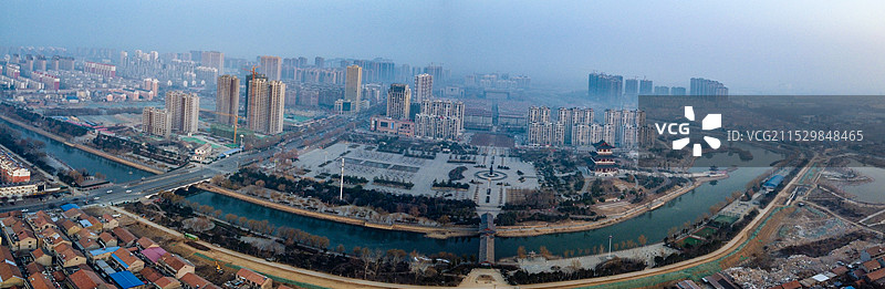 鱼台县 孝贤广场 孝贤大道 运河城 金贤源大厦 航拍图片素材