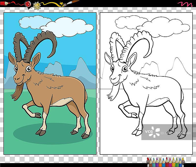 卡通山羊野生动物角色涂色页图片素材
